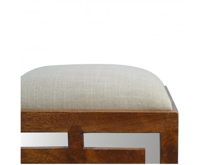 Artisan - Carved Footstool in Wood/Linen