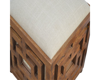 Artisan - Carved Footstool in Wood/Linen