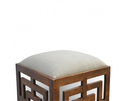 Artisan - Carved Footstool in Wood/Linen