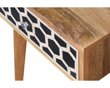 Artisan Bone Inlay Bedside with 1 Drawers - Oak-ish, Tapered