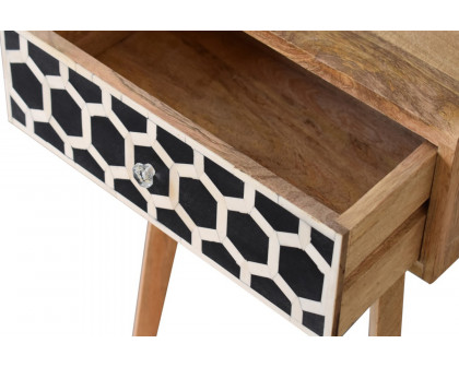 Artisan Bone Inlay Bedside with 1 Drawers - Oak-ish, Tapered