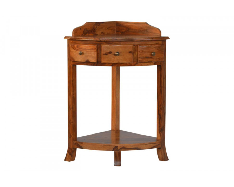 Artisan - Solid Sheesham Wood Corner Wash Stand with a Gallery Back