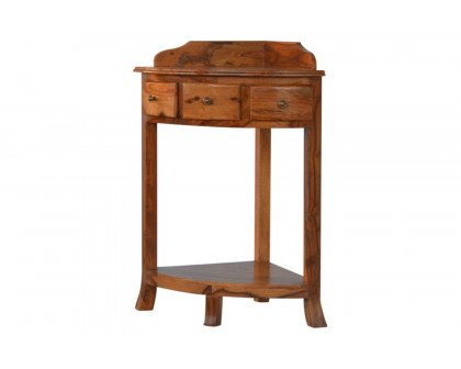 Artisan - Solid Sheesham Wood Corner Wash Stand with a Gallery Back