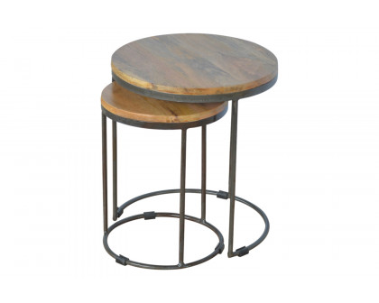 Artisan - Round Stool Set of 2 with Iron Base