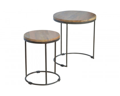 Artisan - Round Stool Set of 2 with Iron Base