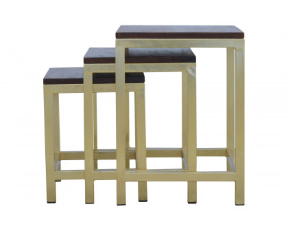 Artisan - Golden Stool Set of 3 with Chunky Wooden Top