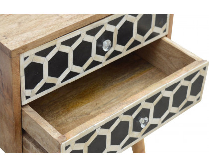 Artisan Bone Inlay Bedside with 2 Drawers - Oak-ish, Scandinavian