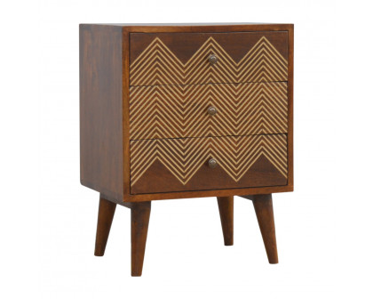 Artisan - Chevron Nightstand with 3 Drawer in Chestnut, Brass