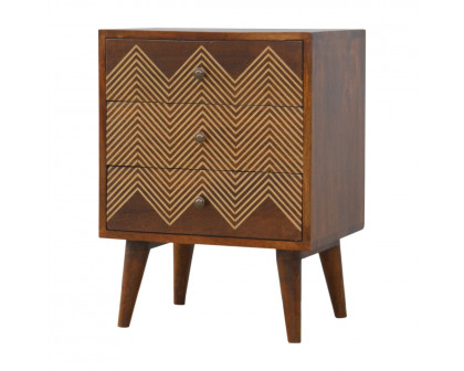 Artisan - Chevron Nightstand with 3 Drawer in Chestnut, Brass