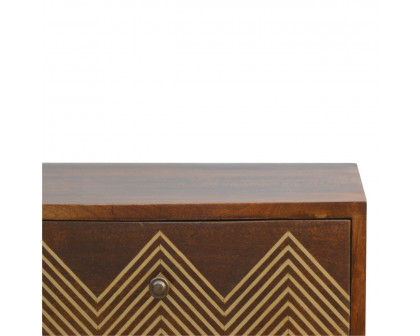 Artisan - Chevron Nightstand with 3 Drawer in Chestnut, Brass