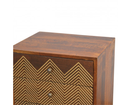 Artisan - Chevron Nightstand with 3 Drawer in Chestnut, Brass