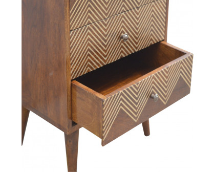 Artisan - Chevron Nightstand with 3 Drawer in Chestnut, Brass