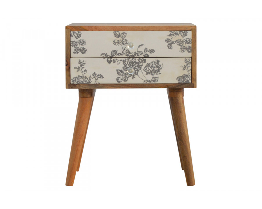 Artisan Floral Screen Printed Bedside - Gray