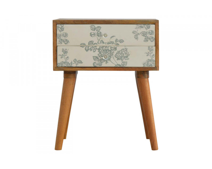 Artisan Floral Screen Printed Bedside - Green