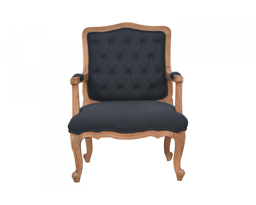 Artisan Carved French Chair - Navy Blue, Linen