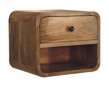 Artisan Curved Mini Wall Mounted Open Slot Bedside - Oak-ish