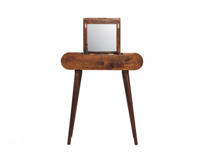 Artisan Mini Dressing Table with Foldable Mirror - Chestnut