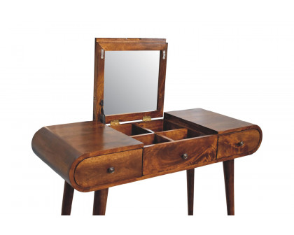 Artisan - Curved Dressing Table with Foldable Mirror in Chestnut