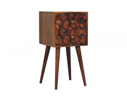 Artisan Cube Carved Mini Bedside - Chestnut