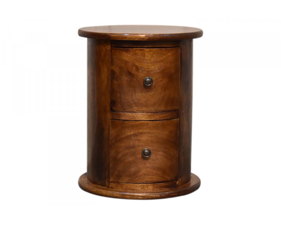 Artisan Mini Drum Bedside with 2 Drawers - Chestnut