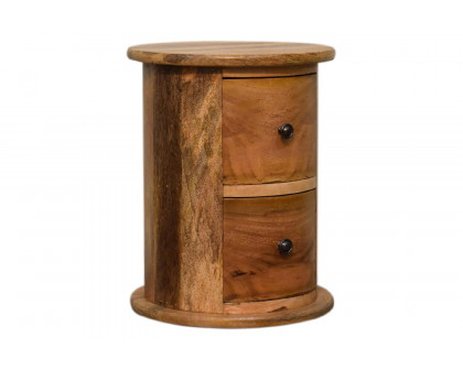 Artisan Mini Drum Bedside with 2 Drawers - Oak-ish