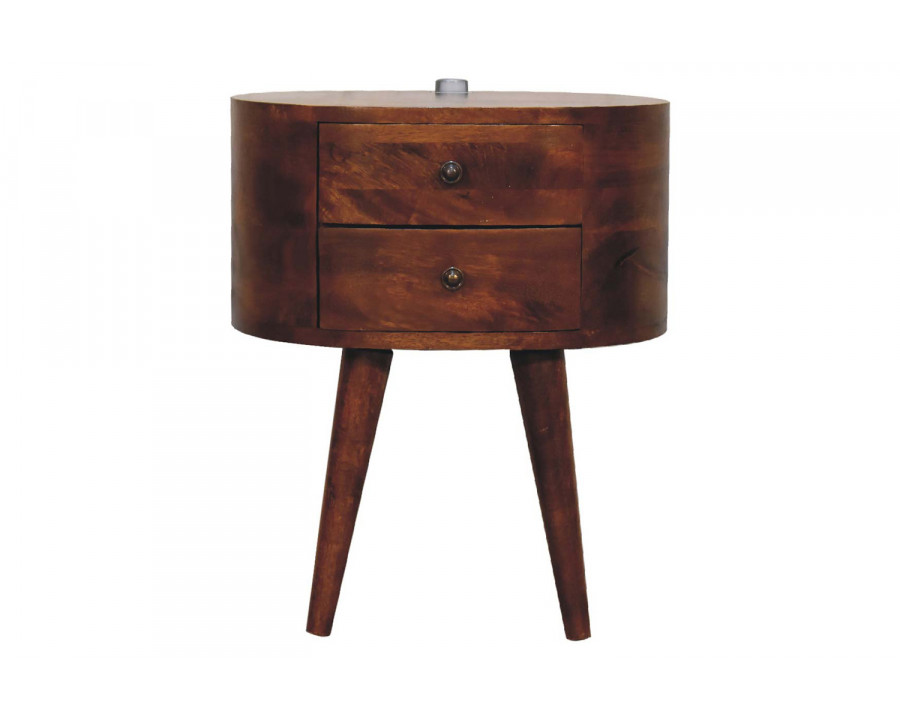 Artisan Rounded Bedside Table Bedside with Reading Light - Chestnut