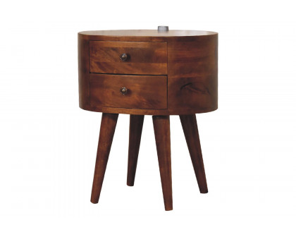 Artisan Rounded Bedside Table Bedside with Reading Light - Chestnut