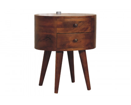 Artisan Rounded Bedside Table Bedside with Reading Light - Chestnut