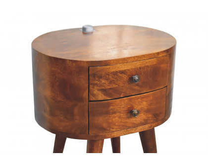 Artisan Rounded Bedside Table Bedside with Reading Light - Chestnut