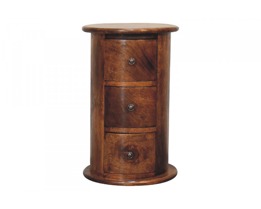 Artisan Mini Drum Bedside with 3 Drawers - Chestnut