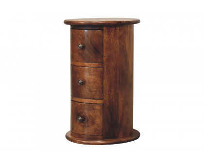 Artisan Mini Drum Bedside with 3 Drawers - Chestnut