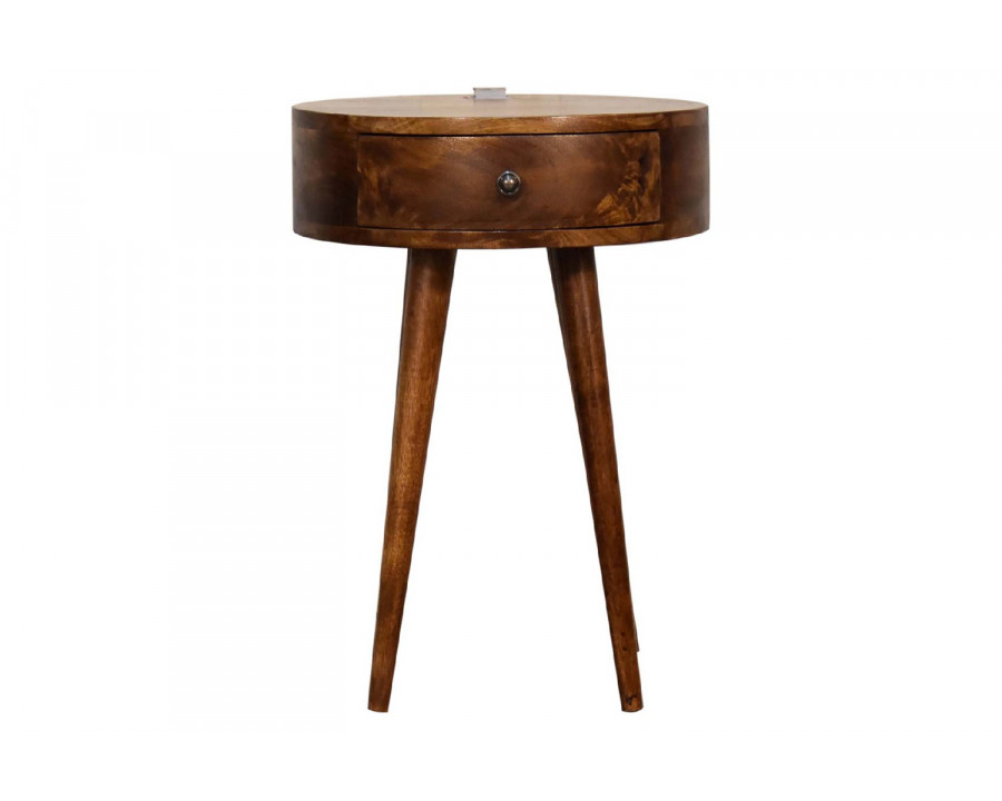 Artisan - Single Rounded Bedside Table with Reading Light in Chestnut