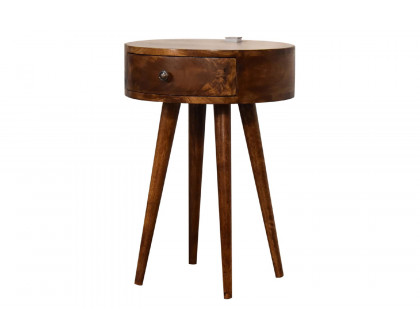 Artisan - Single Rounded Bedside Table with Reading Light in Chestnut