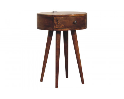 Artisan - Single Rounded Bedside Table with Reading Light in Chestnut