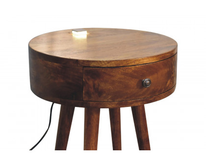 Artisan - Single Rounded Bedside Table with Reading Light in Chestnut