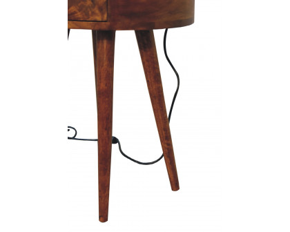 Artisan - Single Rounded Bedside Table with Reading Light in Chestnut