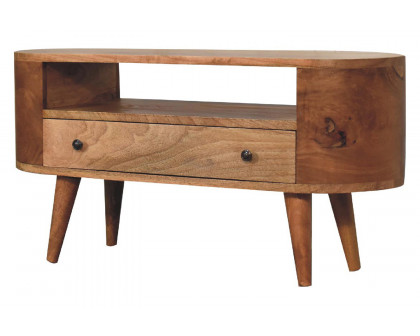 Artisan - Rounded Mini Entertainment Unit in Oak-ish, Open Shelf