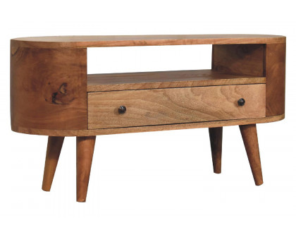 Artisan - Rounded Mini Entertainment Unit in Oak-ish, Open Shelf