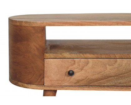 Artisan - Rounded Mini Entertainment Unit in Oak-ish, Open Shelf