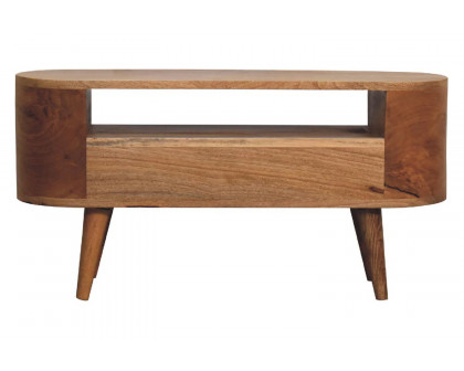 Artisan - Rounded Mini Entertainment Unit in Oak-ish, Open Shelf