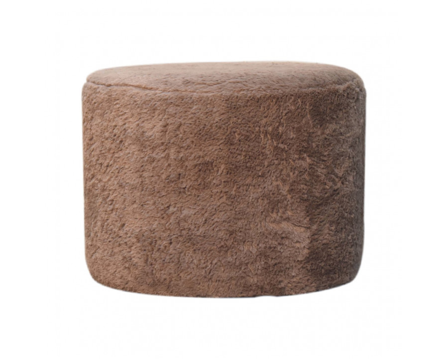 Artisan - Round Footstool in Mocha, Faux Fur