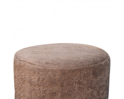 Artisan - Round Footstool in Mocha, Faux Fur