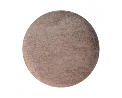 Artisan - Round Footstool in Mocha, Faux Fur