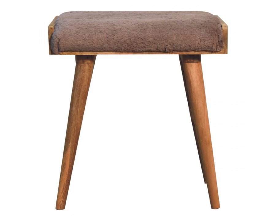 Artisan - Style Footstool in Mocha, Faux Fur