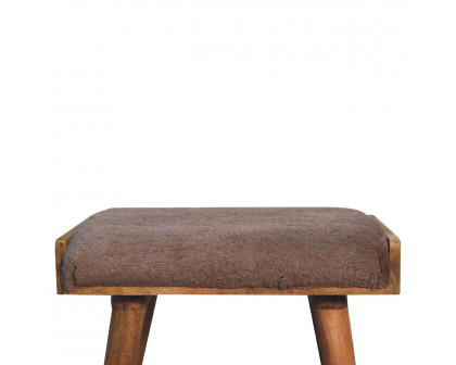 Artisan - Style Footstool in Mocha, Faux Fur