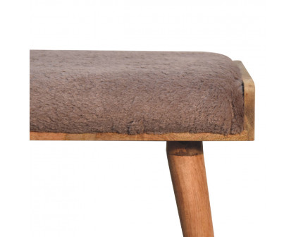 Artisan - Style Footstool in Mocha, Faux Fur