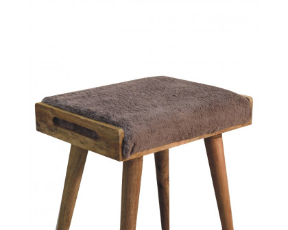 Artisan - Style Footstool in Mocha, Faux Fur