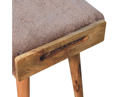 Artisan - Style Footstool in Mocha, Faux Fur