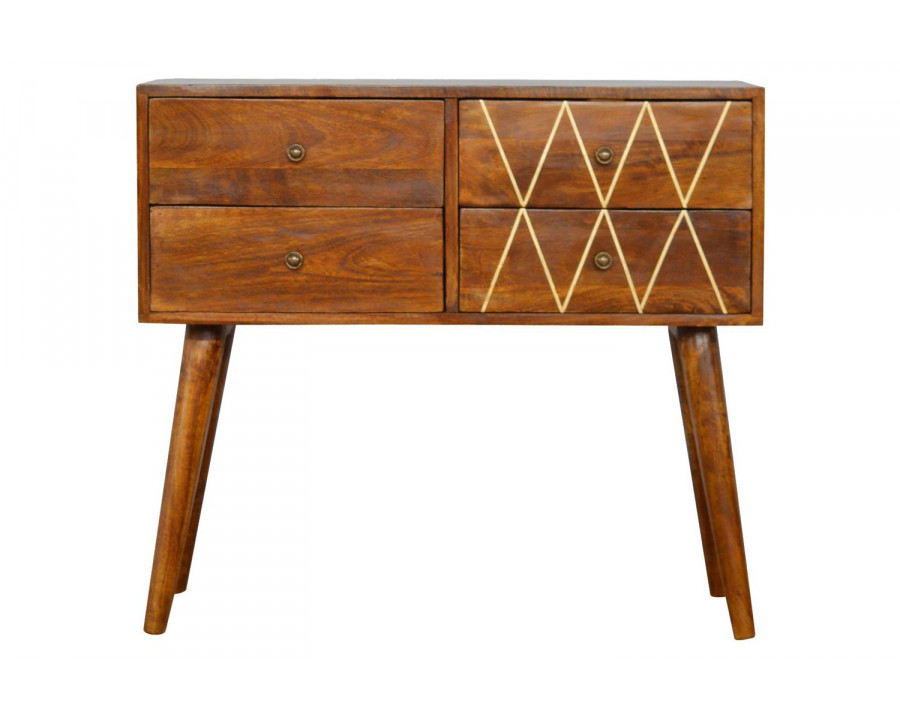 Artisan - Geometric Brass Inlay Console Table with 4 Drawers