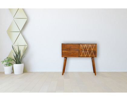 Artisan - Geometric Brass Inlay Console Table with 4 Drawers